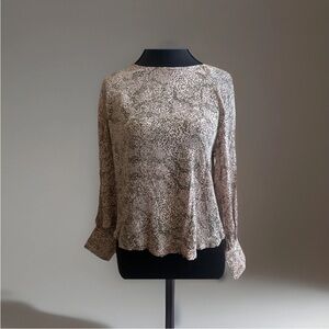 Mango Women's Beige Animal Print Patterned Blouse Longsleeve Stylish XXS NWT